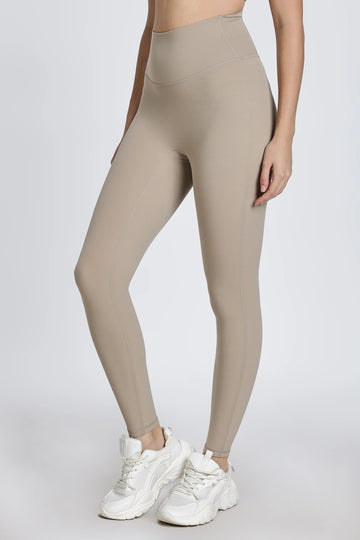 Khaki luxe legging met hoge taille
