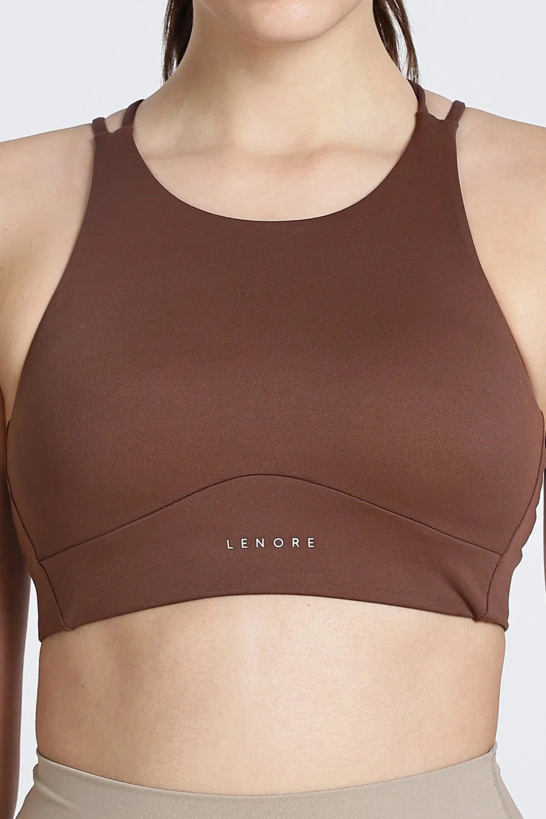 Brown High Neck Sports Bra