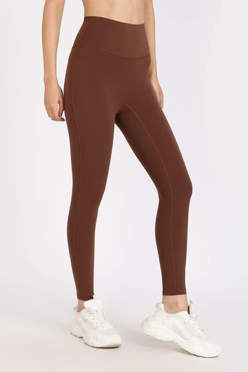 Kastanjebruine luxe legging met hoge taille